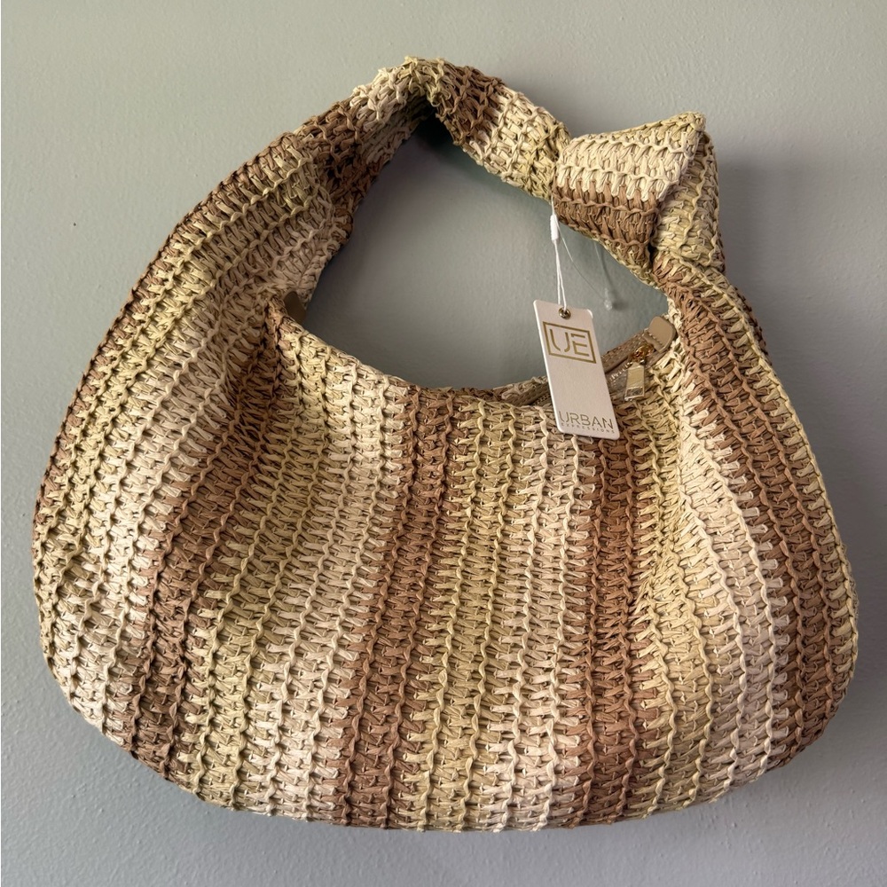 Urban Expressions Woven Neutral Stripe Hobo - Beige & Tan - Picture 2 of 3